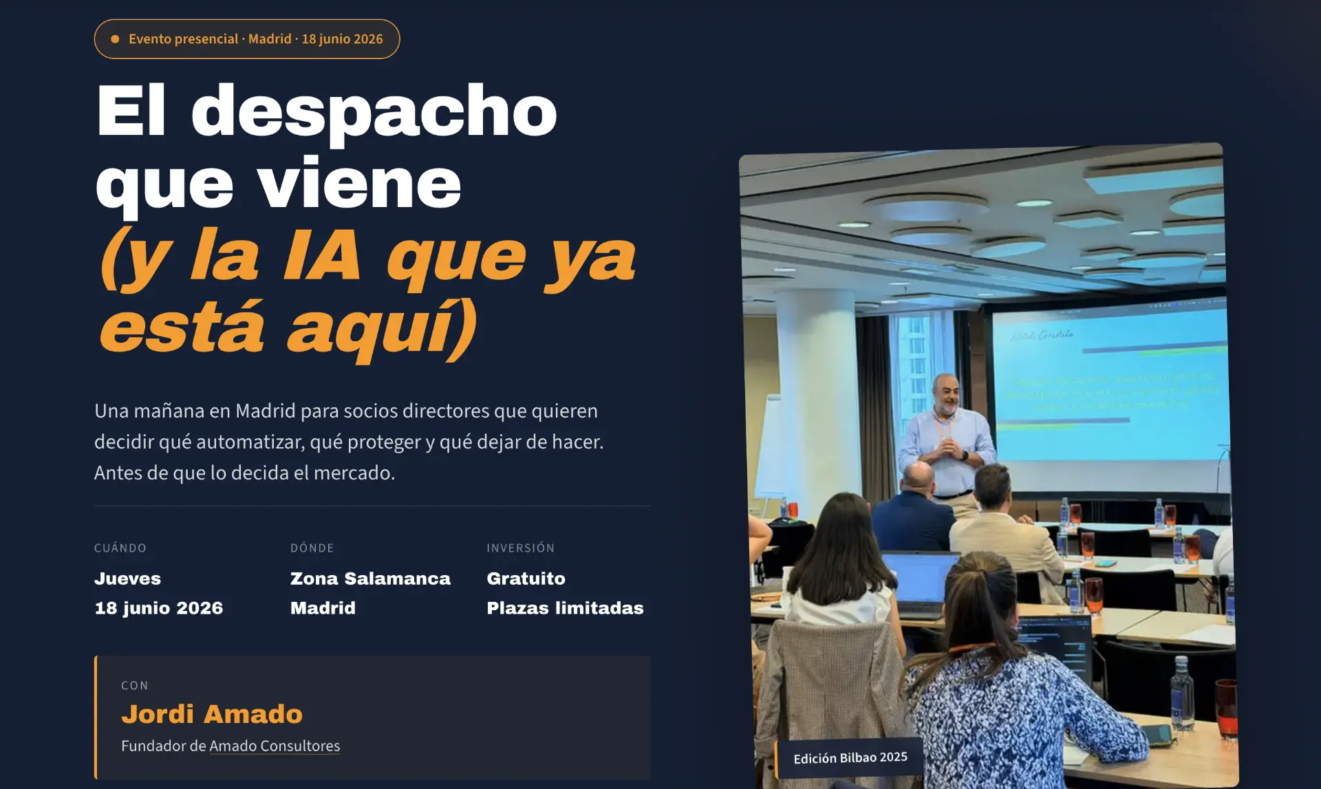 Landing Page Evento en Madrid el 18 junio 2026 "El despacho que viene"